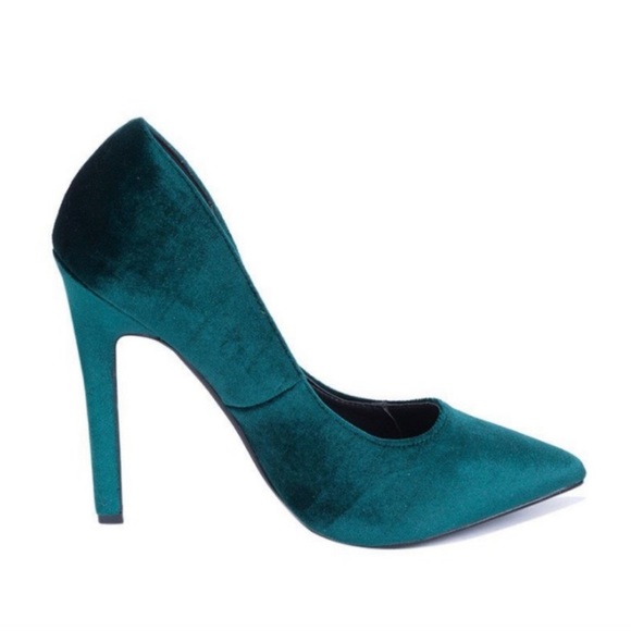 Velvet Heels Pumps Emerald Green - Picture 3 of 4